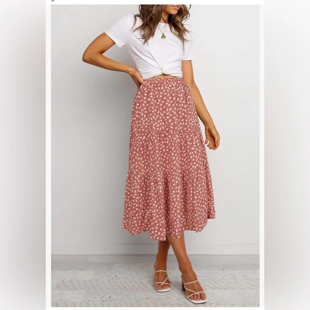 NWT MEROKEETY Women's Boho Leopard Print Skirt Pleated A-Line Swing Midi Skirts
